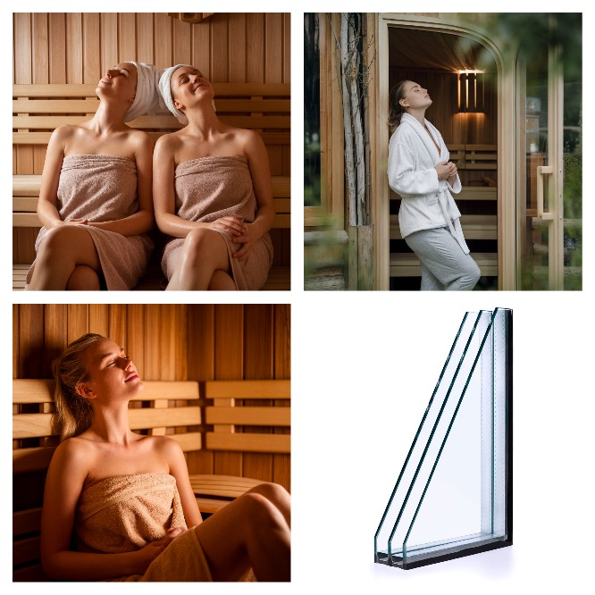Customized triple-layered structure for sauna insulated glass